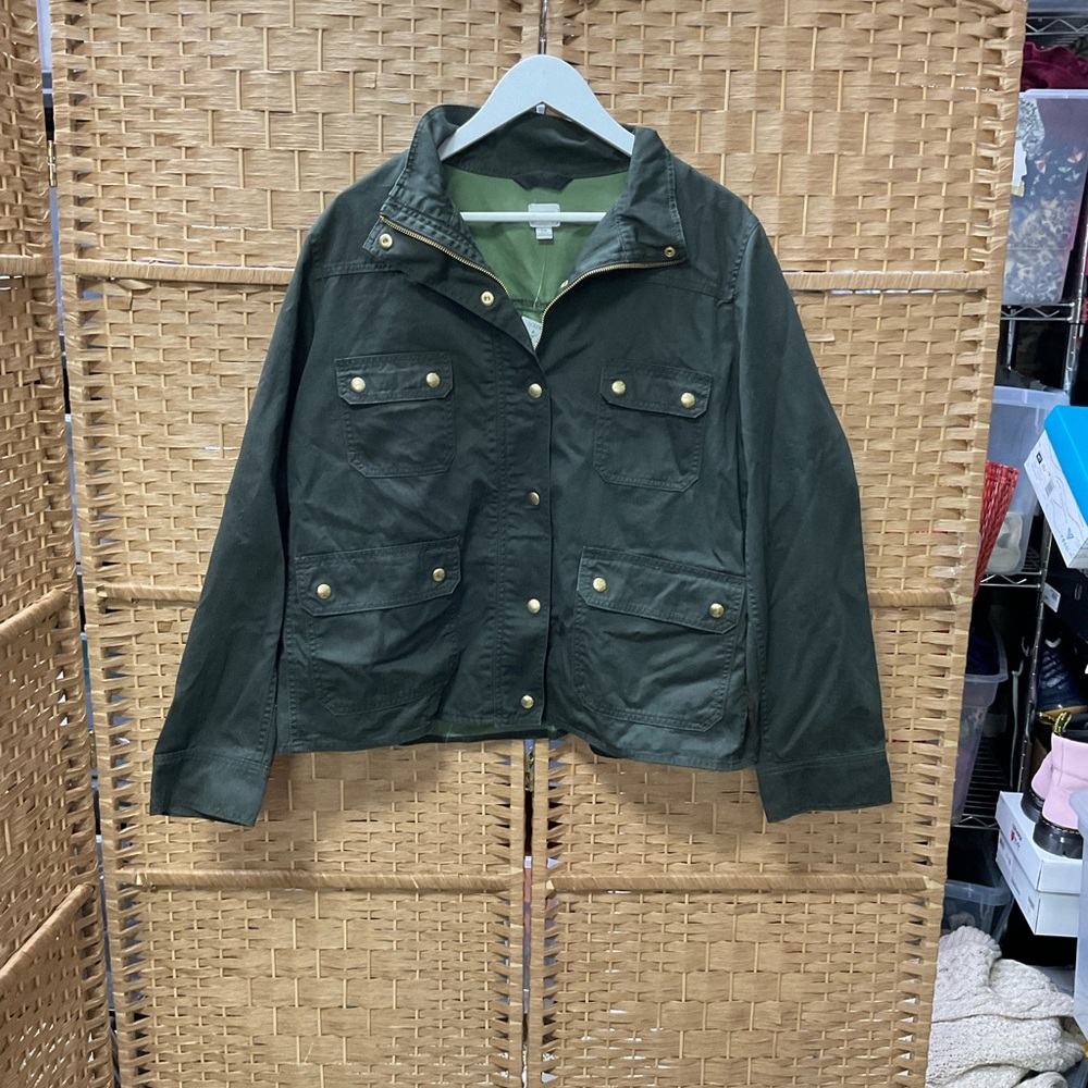 J. Crew Olive Green Utility Jacket with Gold-Tone Snaps